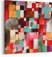 Schilderij op Canvas - 100 x 100 cm - Red green and Violet–Yellow Rhythms - Abstracte kunst - Paul Klee - Wanddecoratie - Muurdecoratie - Slaapkamer - Woonkamer