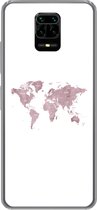 Geschikt voor Xiaomi Redmi Note 9 Pro hoesje - Wereldkaart - Roze - Wit - Siliconen Telefoonhoesje