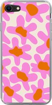 Geschikt voor iPhone SE 2020 hoesje - Bloem - Roze - Patronen - Siliconen Telefoonhoesje - Verjaardag cadeau tiener