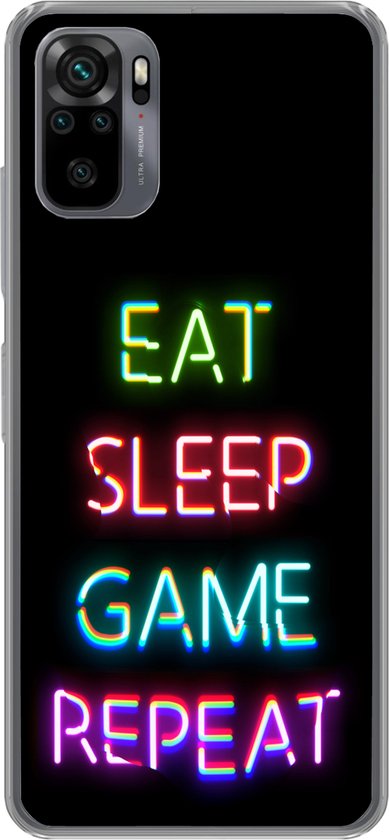 Coque Xiaomi Redmi Note 10 - Gaming - Led - Citation - Eat sleep game  repeat - Jeux -... | bol