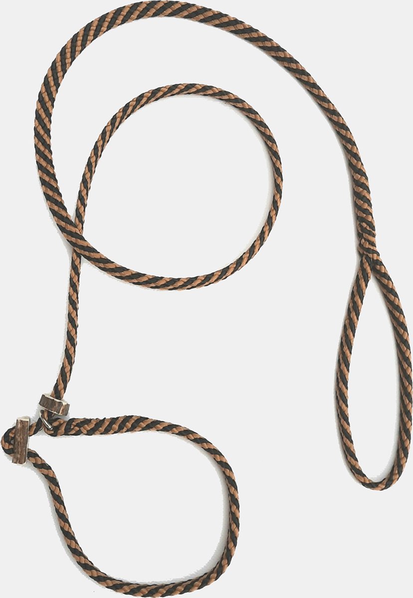 Abany Quality Design - bruin - zwart - 5 meter - jachtlijn – dubbele reehoorn - hertengewei stop - retrieverlijn - wandelhoofdstel - lijn leiband met halsband - sliplijn met stop – half slip - puppylijn - vanglijn - mantrailing- 19R21010 –