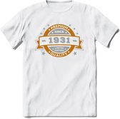 Premium Since 1931 T-Shirt | Zilver - Goud | Grappig Verjaardag en Feest Cadeau Shirt | Dames - Heren - Unisex | Tshirt Kleding Kado | - Wit - XXL