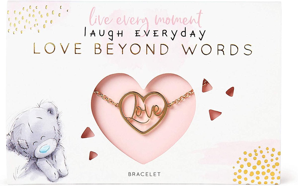 Me to You Armband Love Heart, goudkleurig, Live Every Moment Laugh Every Day Love Beyond Words