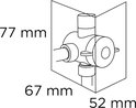 Technische tekening met afmetingen 77 mm, 67 mm en 52 mm van een omstelkraan.