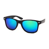 KJG - Klassieke Zonnebril - Mat Zwart Montuur - Groen Blauw Spiegel
