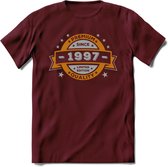 Premium Since 1997 T-Shirt | Zilver - Goud | Grappig Verjaardag en Feest Cadeau Shirt | Dames - Heren - Unisex | Tshirt Kleding Kado | - Burgundy - L
