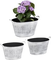 Relaxdays pot de fleurs vintage - lot de 3 - cache-pot - fer - bac à plantes - blanc
