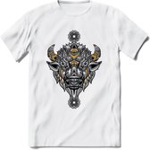 Bizon - Dieren Mandala T-Shirt | Geel | Grappig Verjaardag Zentangle Dierenkop Cadeau Shirt | Dames - Heren - Unisex | Wildlife Tshirt Kleding Kado | - Wit - XL