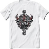 Bizon - Dieren Mandala T-Shirt | Rood | Grappig Verjaardag Zentangle Dierenkop Cadeau Shirt | Dames - Heren - Unisex | Wildlife Tshirt Kleding Kado | - Wit - M