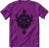 Bizon - Dieren Mandala T-Shirt | Donkerblauw | Grappig Verjaardag Zentangle Dierenkop Cadeau Shirt | Dames - Heren - Unisex | Wildlife Tshirt Kleding Kado | - Paars - XXL