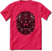 Leeuw - Dieren Mandala T-Shirt | Rood | Grappig Verjaardag Zentangle Dierenkop Cadeau Shirt | Dames - Heren - Unisex | Wildlife Tshirt Kleding Kado | - Roze - L