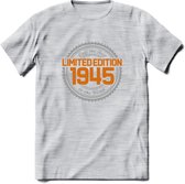 1945 Limited Edition Ring T-Shirt | Zilver - Goud | Grappig Verjaardag en Feest Cadeau Shirt | Dames - Heren - Unisex | Tshirt Kleding Kado | - Licht Grijs - Gemaleerd - XXL