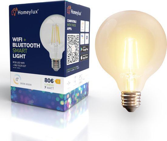 Hoftronic Smart - Smart E27 LED lamp - G125 Bolvormig - WiFi Bluetooth... | bol.com