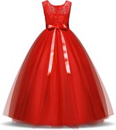 Prinsessenjurk - Feestjurk - Communiejurk - Prinsessen - maat 120 - Rood