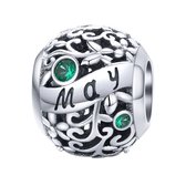 Geboortesteen maand Mei bedel | Helder groen zirkonia | bedels beads cadeau | Zilverana | geschikt voor Biagi , Pandora , Trollbeads armband | 925 zilver