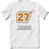 27 Jaar Feest T-Shirt | Goud - Zilver | Grappig Verjaardag Cadeau Shirt | Dames - Heren - Unisex | Tshirt Kleding Kado | - Wit - S