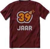 39 Jaar Feest T-Shirt | Goud - Zilver | Grappig Verjaardag Cadeau Shirt | Dames - Heren - Unisex | Tshirt Kleding Kado | - Burgundy - XL