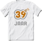 39 Jaar Feest T-Shirt | Goud - Zilver | Grappig Verjaardag Cadeau Shirt | Dames - Heren - Unisex | Tshirt Kleding Kado | - Wit - XXL