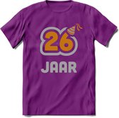 26 Jaar Feest T-Shirt | Goud - Zilver | Grappig Verjaardag Cadeau Shirt | Dames - Heren - Unisex | Tshirt Kleding Kado | - Paars - S