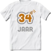 34 Jaar Feest T-Shirt | Goud - Zilver | Grappig Verjaardag Cadeau Shirt | Dames - Heren - Unisex | Tshirt Kleding Kado | - Wit - 3XL
