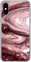 Geschikt voor iPhone X hoesje - Marmer print - Goud - Roze - Siliconen Telefoonhoesje