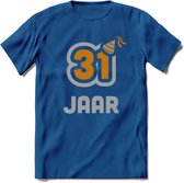 31 Jaar Feest T-Shirt | Goud - Zilver | Grappig Verjaardag Cadeau Shirt | Dames - Heren - Unisex | Tshirt Kleding Kado | - Donker Blauw - XXL