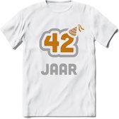 42 Jaar Feest T-Shirt | Goud - Zilver | Grappig Verjaardag Cadeau Shirt | Dames - Heren - Unisex | Tshirt Kleding Kado | - Wit - XXL