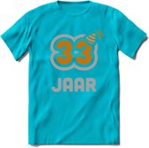 33 Jaar Feest T-Shirt | Goud - Zilver | Grappig Verjaardag Cadeau Shirt | Dames - Heren - Unisex | Tshirt Kleding Kado | - Blauw - S