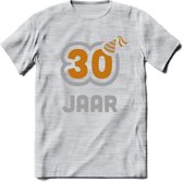30 Jaar Feest T-Shirt | Goud - Zilver | Grappig Verjaardag Cadeau Shirt | Dames - Heren - Unisex | Tshirt Kleding Kado | - Licht Grijs - Gemaleerd - XL