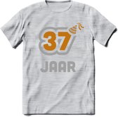 37 Jaar Feest T-Shirt | Goud - Zilver | Grappig Verjaardag Cadeau Shirt | Dames - Heren - Unisex | Tshirt Kleding Kado | - Licht Grijs - Gemaleerd - XXL