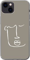 Geschikt voor iPhone 13 hoesje - Lippen - Abstract - Line art - Siliconen Telefoonhoesje