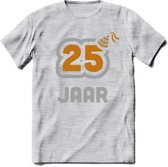 25 Jaar Feest T-Shirt | Goud - Zilver | Grappig Verjaardag Cadeau Shirt | Dames - Heren - Unisex | Tshirt Kleding Kado | - Licht Grijs - Gemaleerd - M