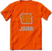 12 Jaar Feest T-Shirt | Goud - Zilver | Grappig Verjaardag Cadeau Shirt | Dames - Heren - Unisex | Tshirt Kleding Kado | - Oranje - S