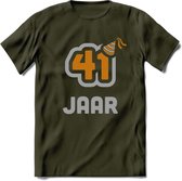 41 Jaar Feest T-Shirt | Goud - Zilver | Grappig Verjaardag Cadeau Shirt | Dames - Heren - Unisex | Tshirt Kleding Kado | - Leger Groen - M