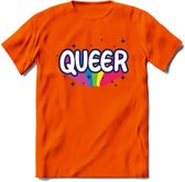 Queer | Pride T-Shirt | Grappig LHBTIQ+ / LGBTQ / Gay / Homo / Lesbi Cadeau Shirt | Dames - Heren - Unisex | Tshirt Kleding Kado | - Oranje - L