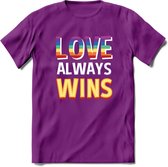 Love Wins | Pride T-Shirt | Grappig LHBTIQ+ / LGBTQ / Gay / Homo / Lesbi Cadeau Shirt | Dames - Heren - Unisex | Tshirt Kleding Kado | - Paars - L