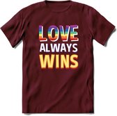 Love Wins | Pride T-Shirt | Grappig LHBTIQ+ / LGBTQ / Gay / Homo / Lesbi Cadeau Shirt | Dames - Heren - Unisex | Tshirt Kleding Kado | - Burgundy - M