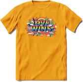 Love Wins | Pride T-Shirt | Grappig LHBTIQ+ / LGBTQ / Gay / Homo / Lesbi Cadeau Shirt | Dames - Heren - Unisex | Tshirt Kleding Kado | - Geel - XXL