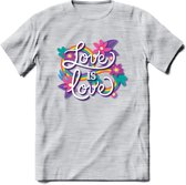 Love Is Love | Pride T-Shirt | Grappig LHBTIQ+ / LGBTQ / Gay / Homo / Lesbi Cadeau Shirt | Dames - Heren - Unisex | Tshirt Kleding Kado | - Licht Grijs - Gemaleerd - XXL