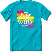 Love Wins | Pride T-Shirt | Grappig LHBTIQ+ / LGBTQ / Gay / Homo / Lesbi Cadeau Shirt | Dames - Heren - Unisex | Tshirt Kleding Kado | - Blauw - 3XL