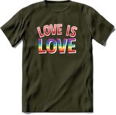 Love Is Love | Pride T-Shirt | Grappig LHBTIQ+ / LGBTQ / Gay / Homo / Lesbi Cadeau Shirt | Dames - Heren - Unisex | Tshirt Kleding Kado | - Leger Groen - S