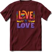 Love Is Love | Pride T-Shirt | Grappig LHBTIQ+ / LGBTQ / Gay / Homo / Lesbi Cadeau Shirt | Dames - Heren - Unisex | Tshirt Kleding Kado | - Burgundy - XXL