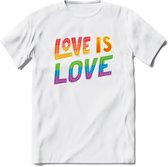 Love Is Love | Pride T-Shirt | Grappig LHBTIQ+ / LGBTQ / Gay / Homo / Lesbi Cadeau Shirt | Dames - Heren - Unisex | Tshirt Kleding Kado | - Wit - 3XL