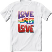 Love Is Love | Pride T-Shirt | Grappig LHBTIQ+ / LGBTQ / Gay / Homo / Lesbi Cadeau Shirt | Dames - Heren - Unisex | Tshirt Kleding Kado | - Wit - M