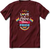 Love Is Love | Pride T-Shirt | Grappig LHBTIQ+ / LGBTQ / Gay / Homo / Lesbi Cadeau Shirt | Dames - Heren - Unisex | Tshirt Kleding Kado | - Burgundy - XL