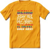Gay Glitter | Pride T-Shirt | Grappig LHBTIQ+ / LGBTQ / Gay / Homo / Lesbi Cadeau Shirt | Dames - Heren - Unisex | Tshirt Kleding Kado | - Geel - M