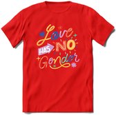 Love Has No Gender | Pride T-Shirt | Grappig LHBTIQ+ / LGBTQ / Gay / Homo / Lesbi Cadeau Shirt | Dames - Heren - Unisex | Tshirt Kleding Kado | - Rood - L