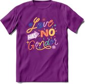 Love Has No Gender | Pride T-Shirt | Grappig LHBTIQ+ / LGBTQ / Gay / Homo / Lesbi Cadeau Shirt | Dames - Heren - Unisex | Tshirt Kleding Kado | - Paars - M