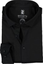 DESOTO slim fit overhemd - stretch pique tricot Kent kraag - zwart - Strijkvrij - Boordmaat: 37/38