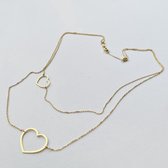 Layer ketting | collier | twee harten  | AG925 | goudkleurig